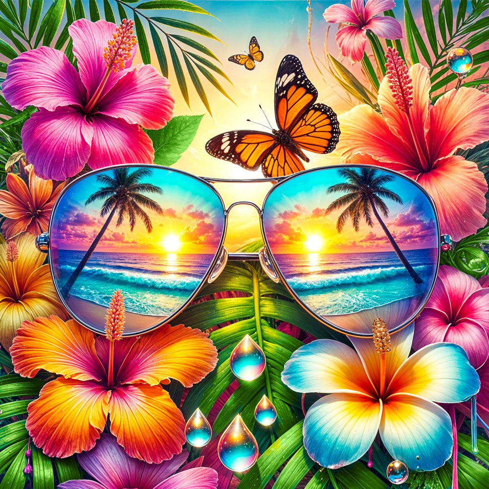 5D Diamond Painting – Tropenblick der Sonne, Unique-Diamond