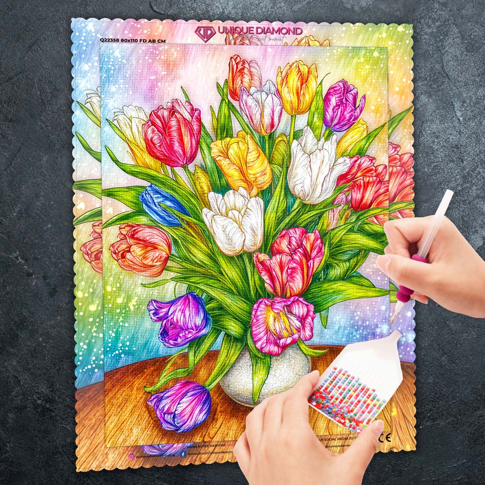 5D Diamond Painting – Tulpenpracht im Farbenzauber Unique-Diamond