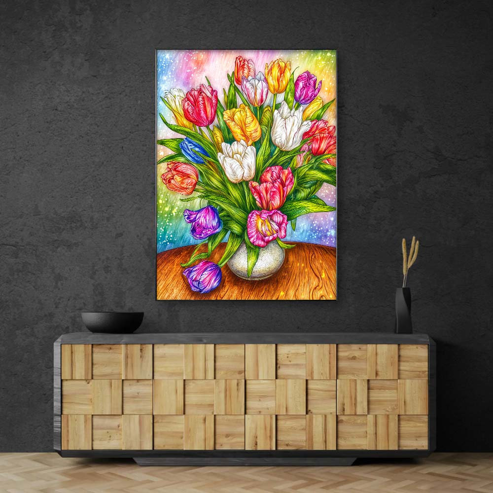 5D Diamond Painting – Tulpenpracht im Farbenzauber Unique-Diamond