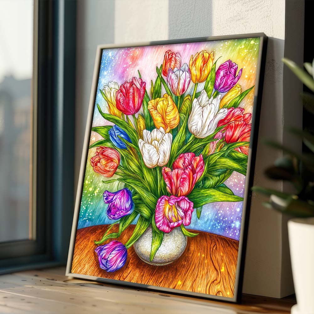 5D Diamond Painting – Tulpenpracht im Farbenzauber Unique-Diamond