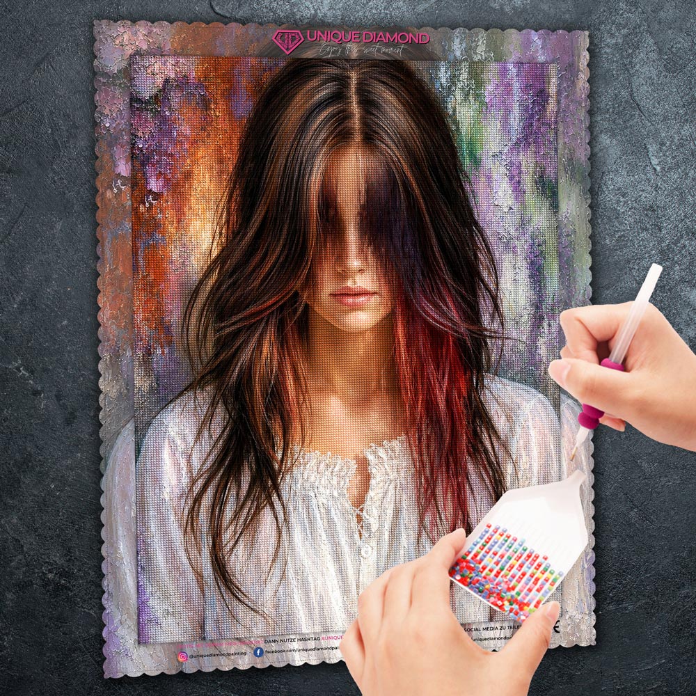 5D Diamond Painting – Valeria mit verborgenem Blick
