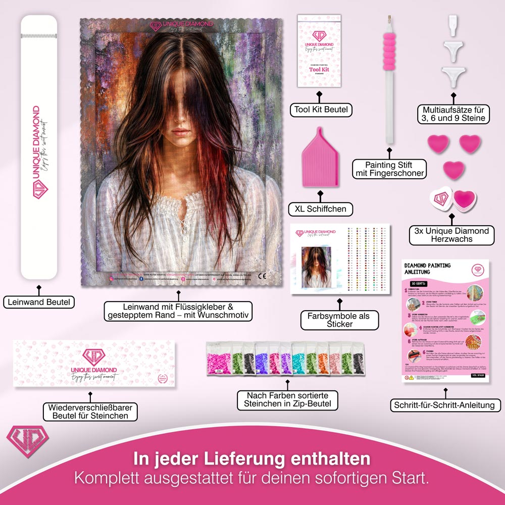 5D Diamond Painting – Valeria mit verborgenem Blick