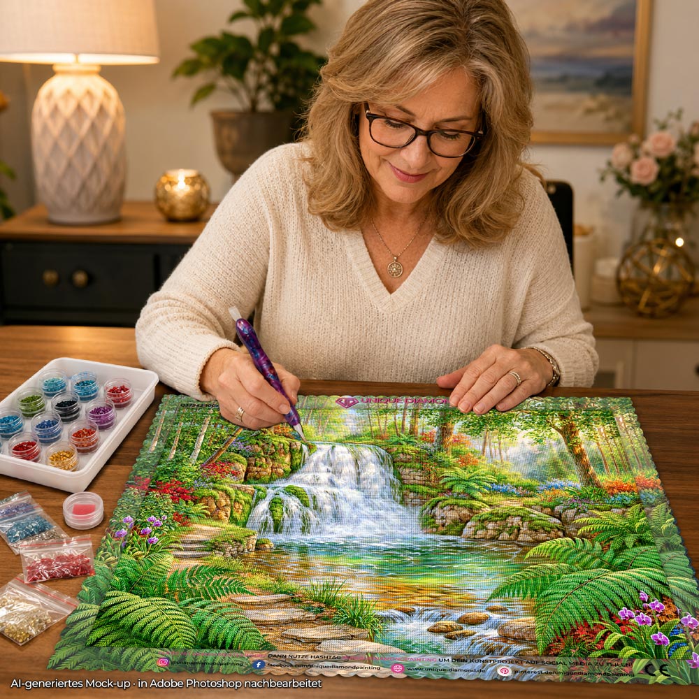 5D Diamond Painting – Verborgene Oase im Zauberwald