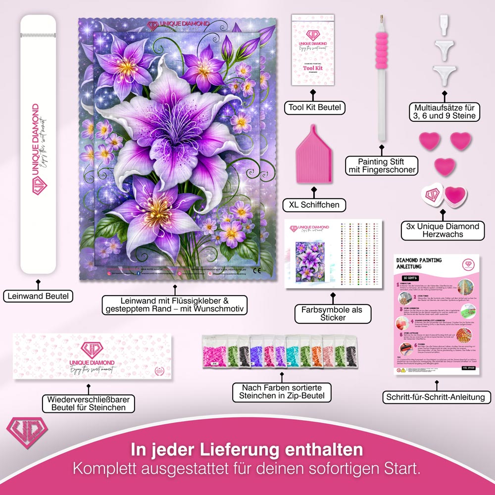 5D Diamond Painting – Violette Blütensinfonie