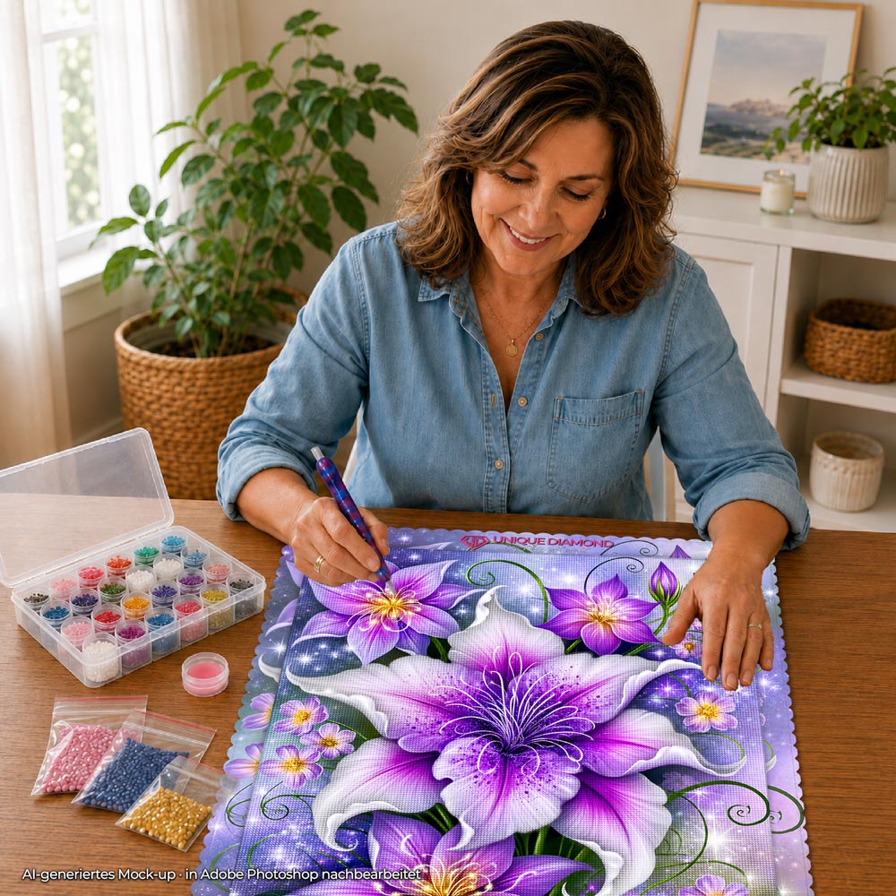 5D Diamond Painting – Violette Blütensinfonie