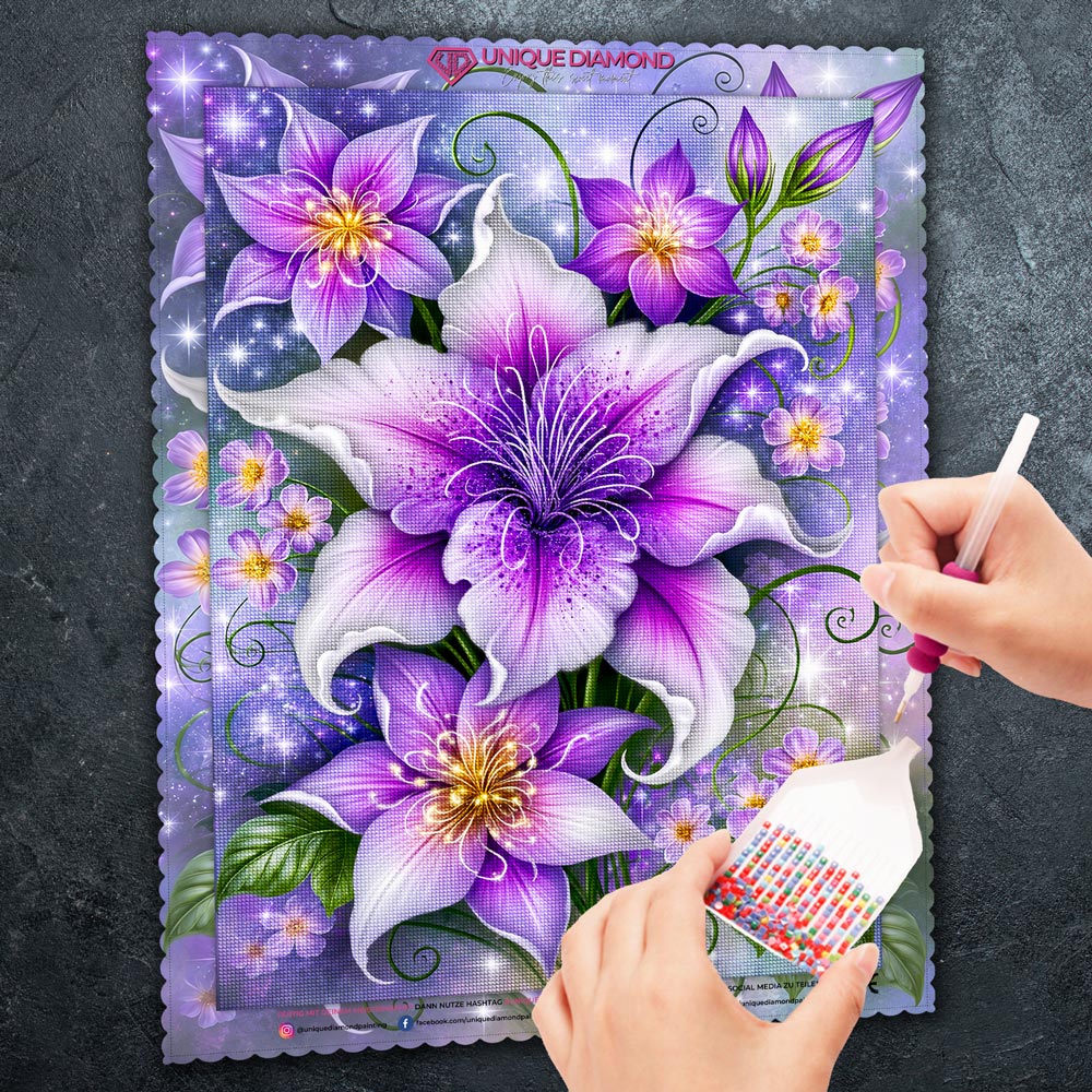 5D Diamond Painting – Violette Blütensinfonie