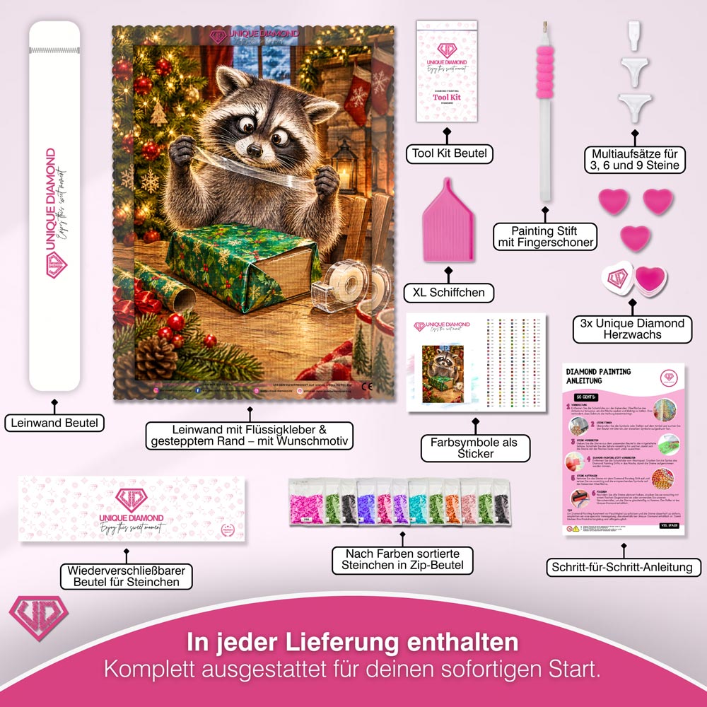 5D Diamond Painting – Waschbär im Klebebandchaos
