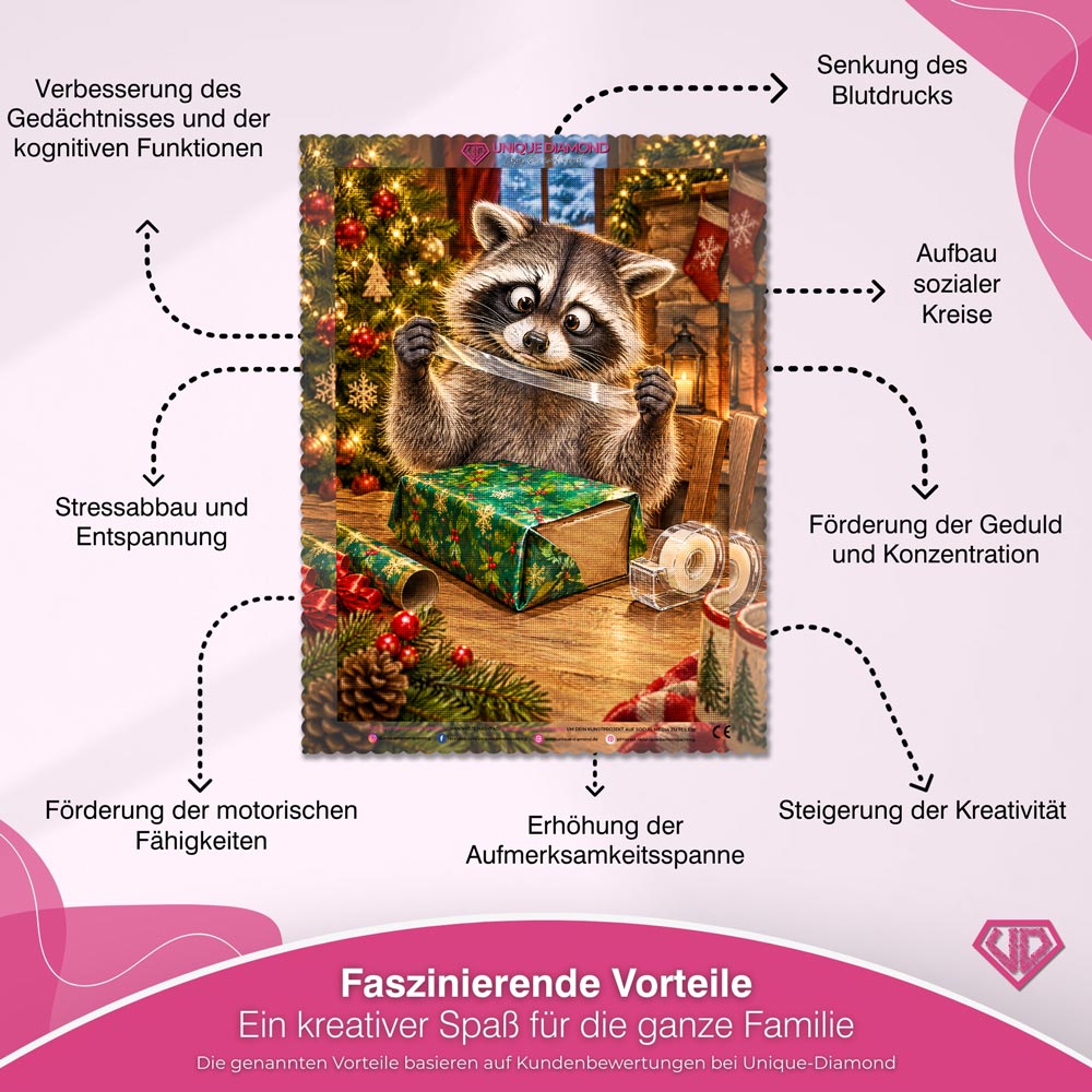5D Diamond Painting – Waschbär im Klebebandchaos