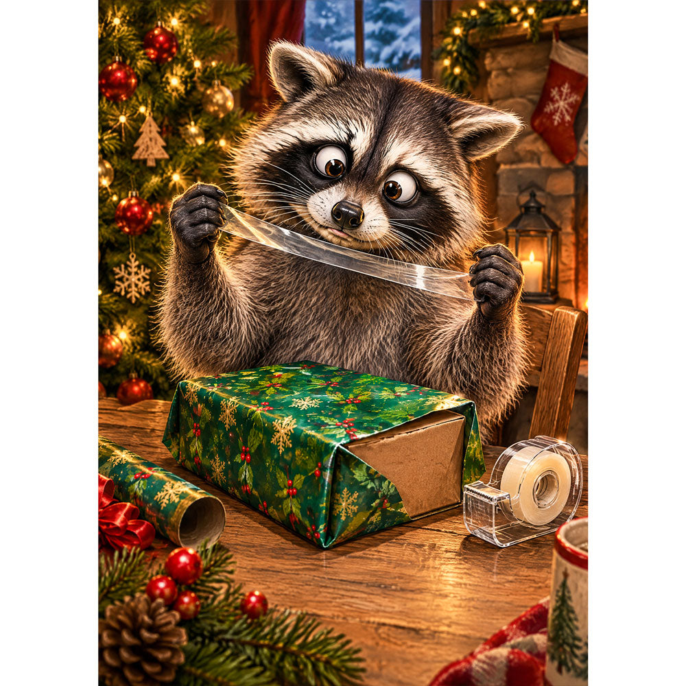 5D Diamond Painting – Waschbär im Klebebandchaos | Unique Diamond