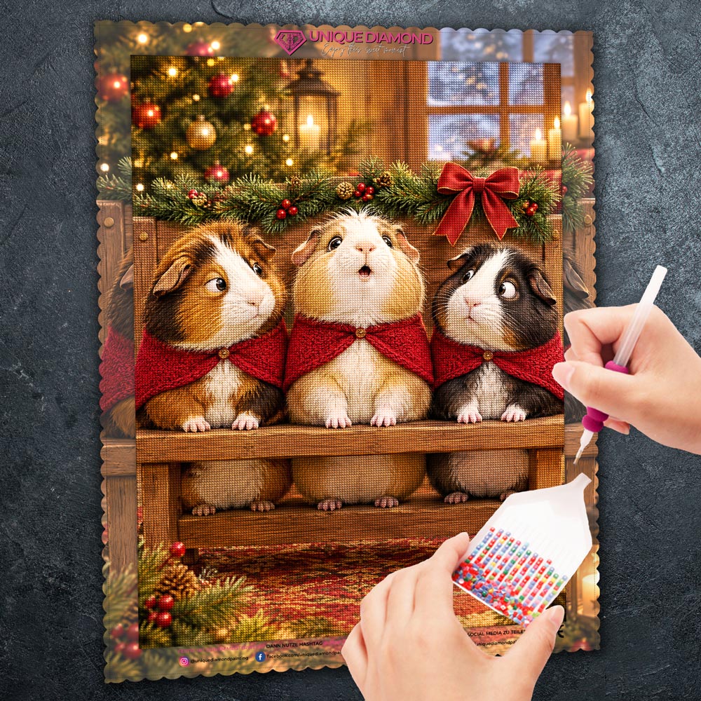 5D Diamond Painting – Weihnachtschor der Meerschweinchen