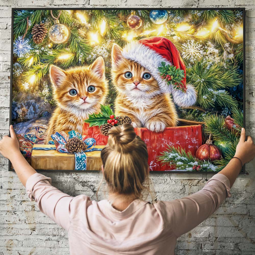 5D Diamond Painting – Weihnachtskätzchen im Geschenkzauber, Unique-Diamond