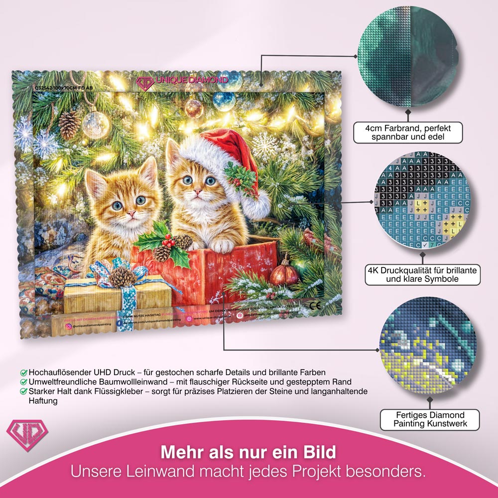 5D Diamond Painting – Weihnachtskätzchen im Geschenkzauber, Unique-Diamond