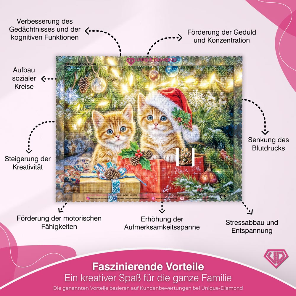 5D Diamond Painting – Weihnachtskätzchen im Geschenkzauber, Unique-Diamond