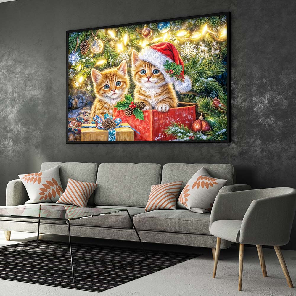 5D Diamond Painting – Weihnachtskätzchen im Geschenkzauber, Unique-Diamond