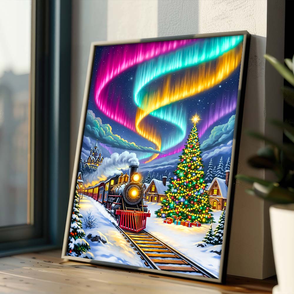 5D Diamond Painting – Weihnachtszug & Polarlichtmagie Unique-Diamond