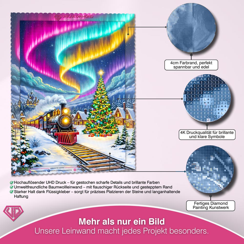 5D Diamond Painting – Weihnachtszug & Polarlichtmagie Unique-Diamond