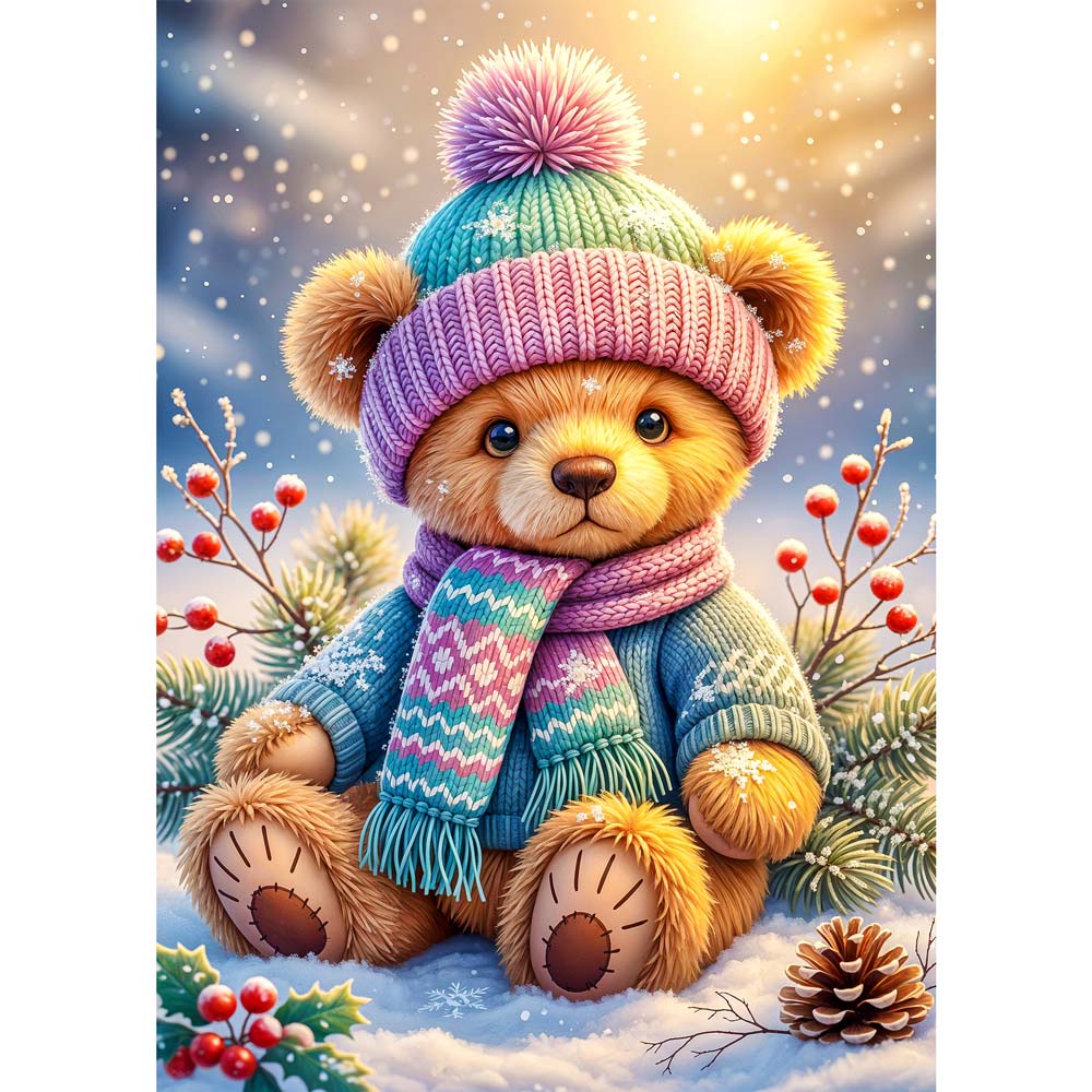 5D Diamond Painting – Winterbär Emil im Schneegarten Unique-Diamond