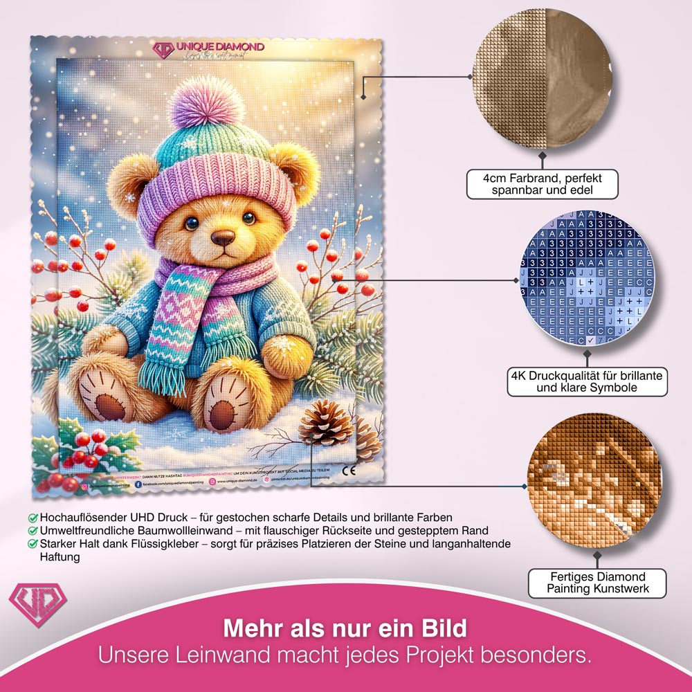 5D Diamond Painting – Winterbär Emil im Schneegarten Unique-Diamond