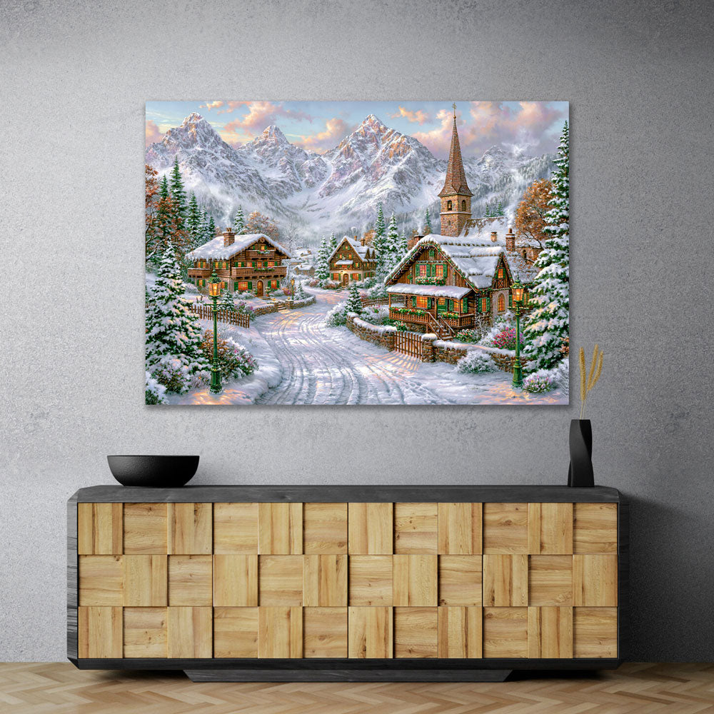5D Diamond Painting – Winterdorf im Alpenglühen