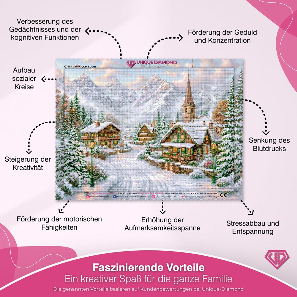 5D Diamond Painting – Winterdorf im Alpenglühen