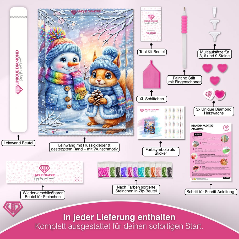 5D Diamond Painting – Winterfreunde im Schneegarten