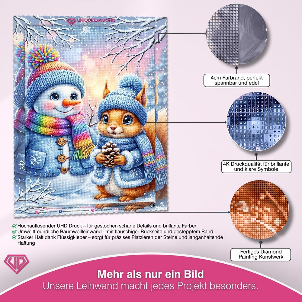 5D Diamond Painting – Winterfreunde im Schneegarten
