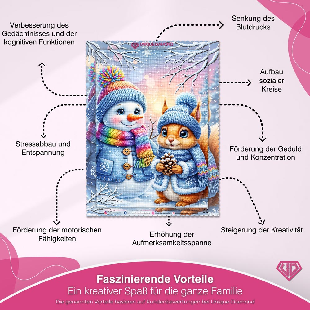 5D Diamond Painting – Winterfreunde im Schneegarten