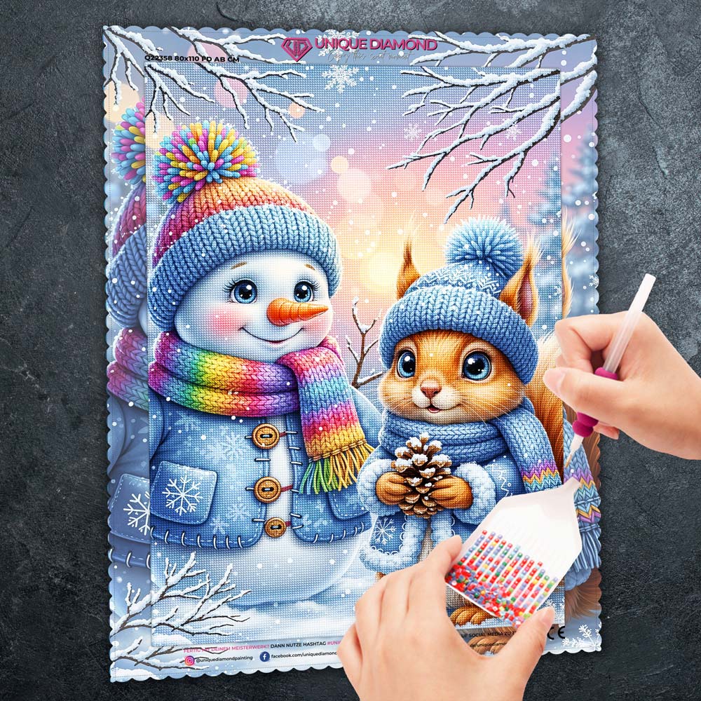 5D Diamond Painting – Winterfreunde im Schneegarten