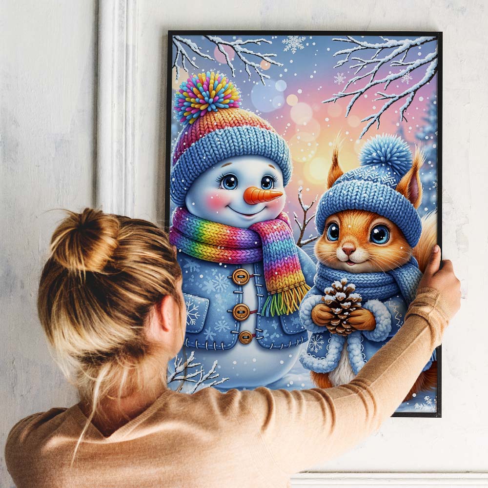 5D Diamond Painting – Winterfreunde im Schneegarten