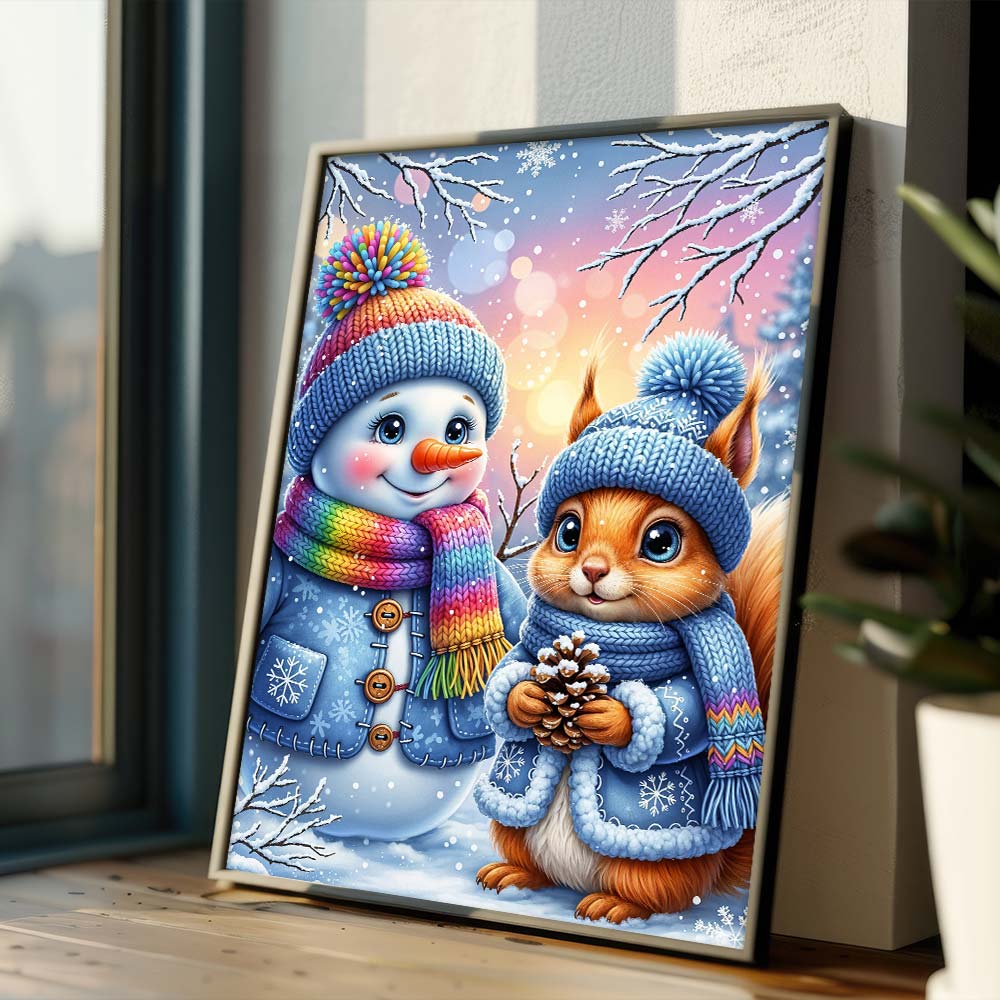 5D Diamond Painting – Winterfreunde im Schneegarten
