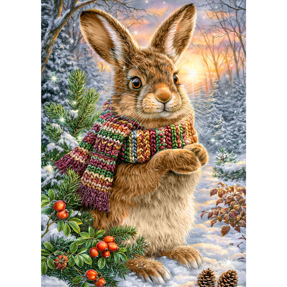 5D Diamond Painting – Winterhase im Kuschelschal | Unique Diamond