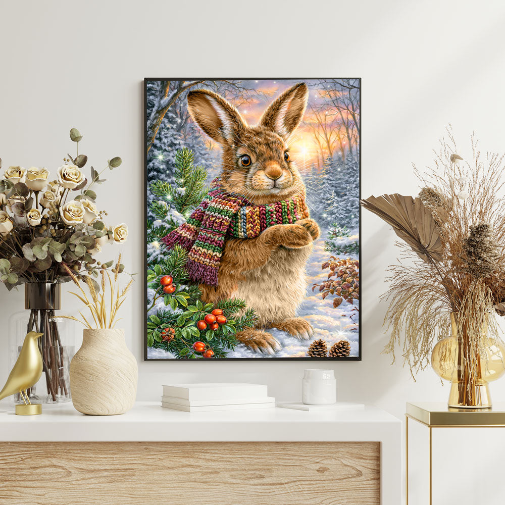 5D Diamond Painting – Winterhase im Kuschelschal