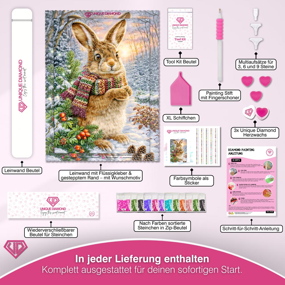 5D Diamond Painting – Winterhase im Kuschelschal