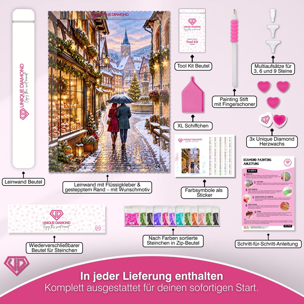 5D Diamond Painting – Winterliebe im Weihnachtsstädtchen
