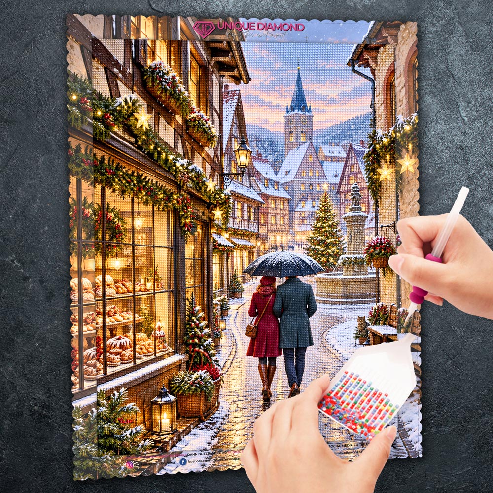 5D Diamond Painting – Winterliebe im Weihnachtsstädtchen