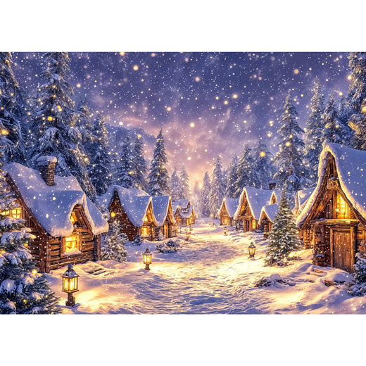 5D Diamond Painting – Winterstille im Hüttendorf, Unique-Diamond