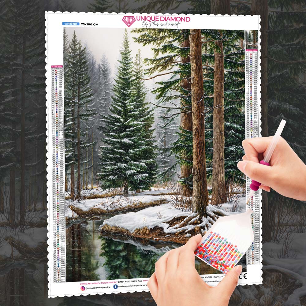 5D Diamond Painting – Winterwald der Stille, Unique-Diamond