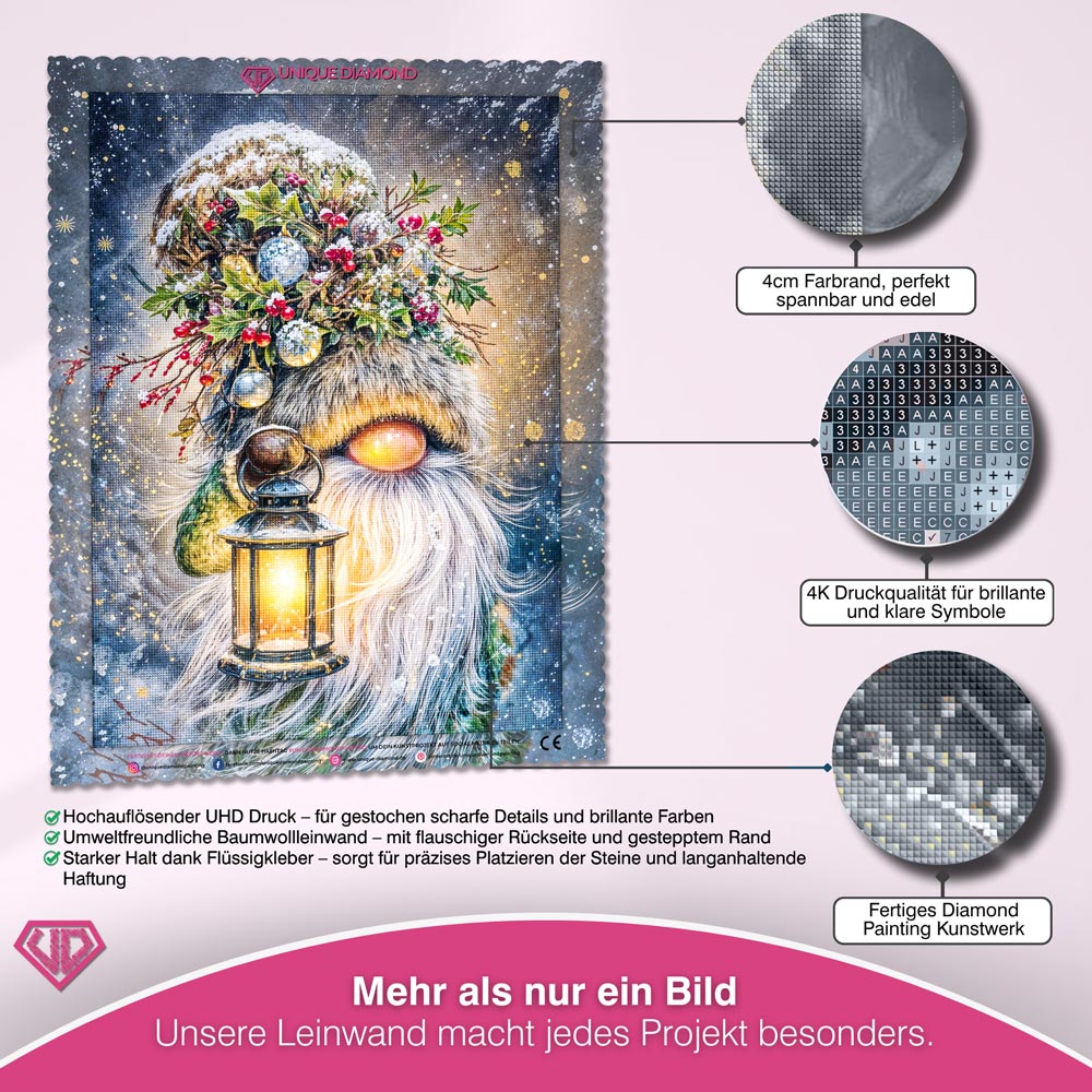 5D Diamond Painting – Winterwichtel mit Laterne, Unique-Diamond