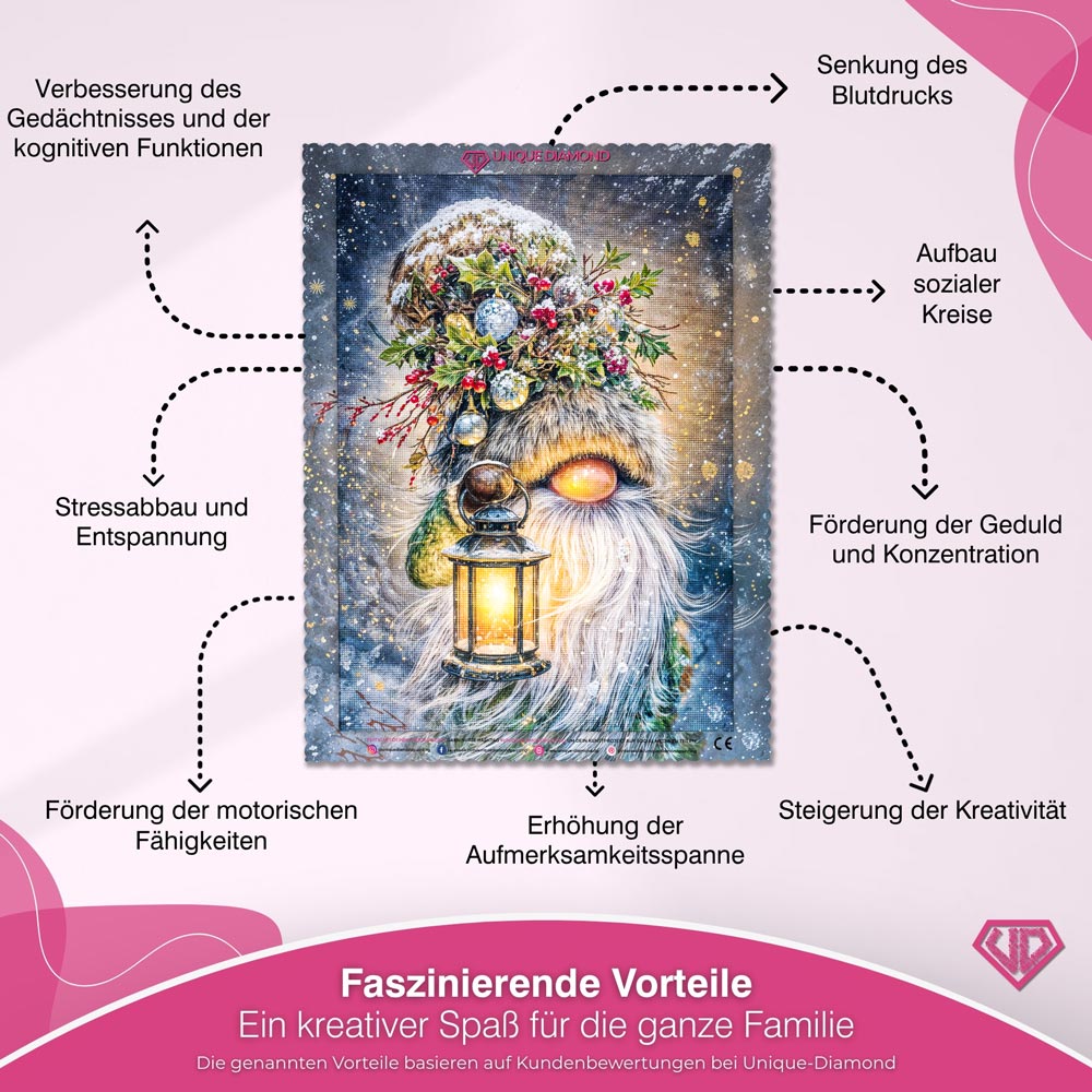 5D Diamond Painting – Winterwichtel mit Laterne, Unique-Diamond