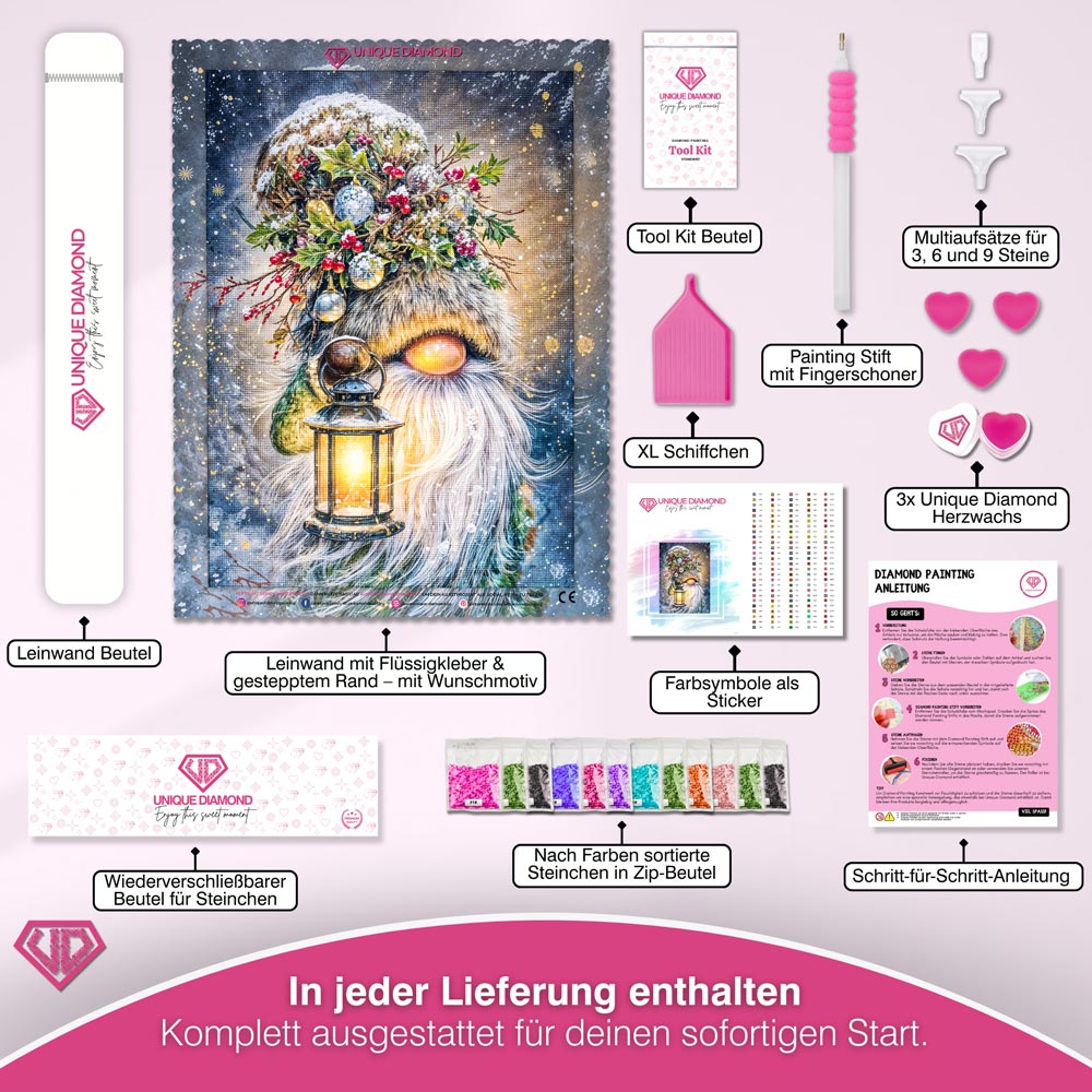5D Diamond Painting – Winterwichtel mit Laterne, Unique-Diamond