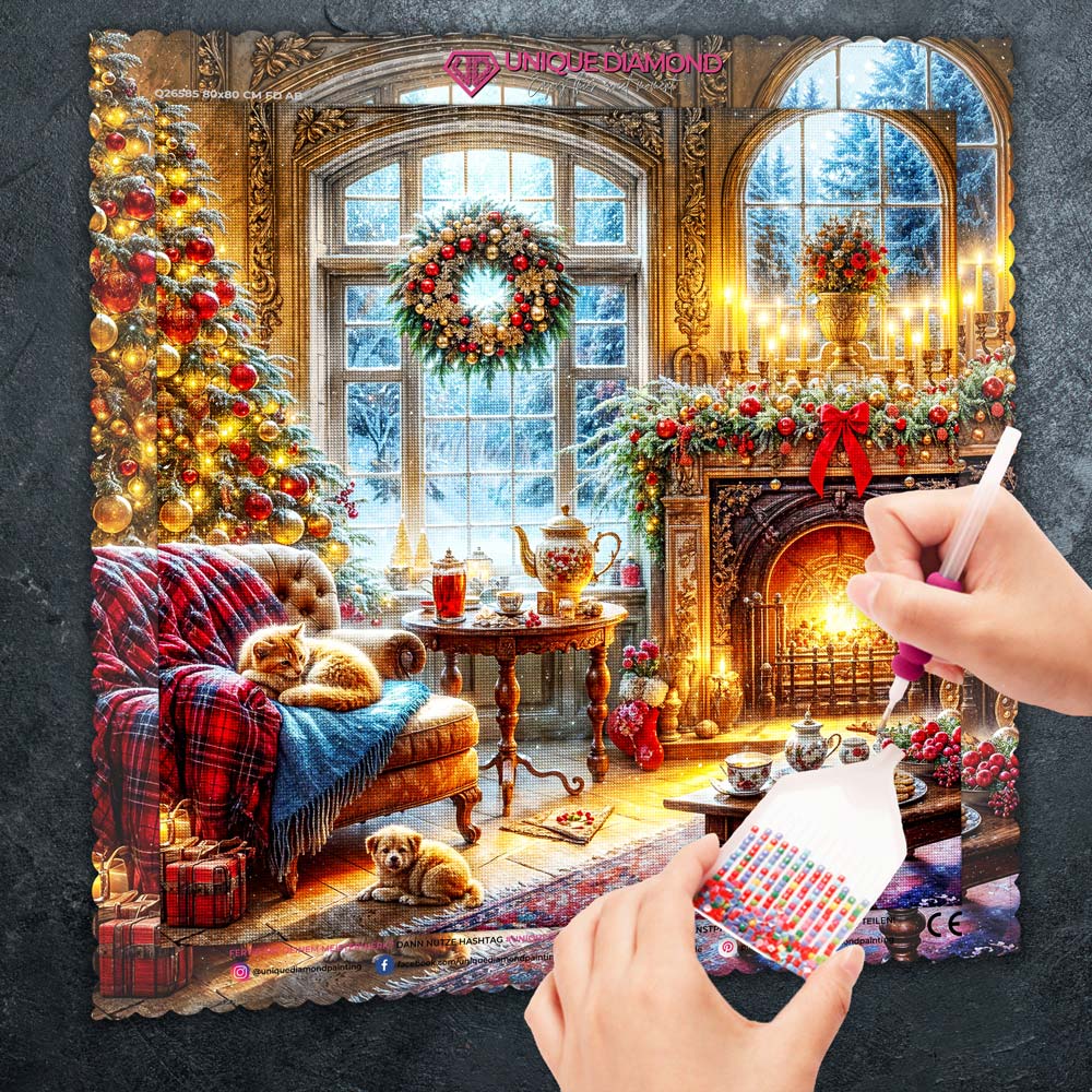 5D Diamond Painting – Winterzauber im Kaminzimmer, Unique-Diamond