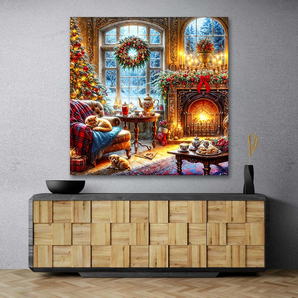 5D Diamond Painting – Winterzauber im Kaminzimmer, Unique-Diamond