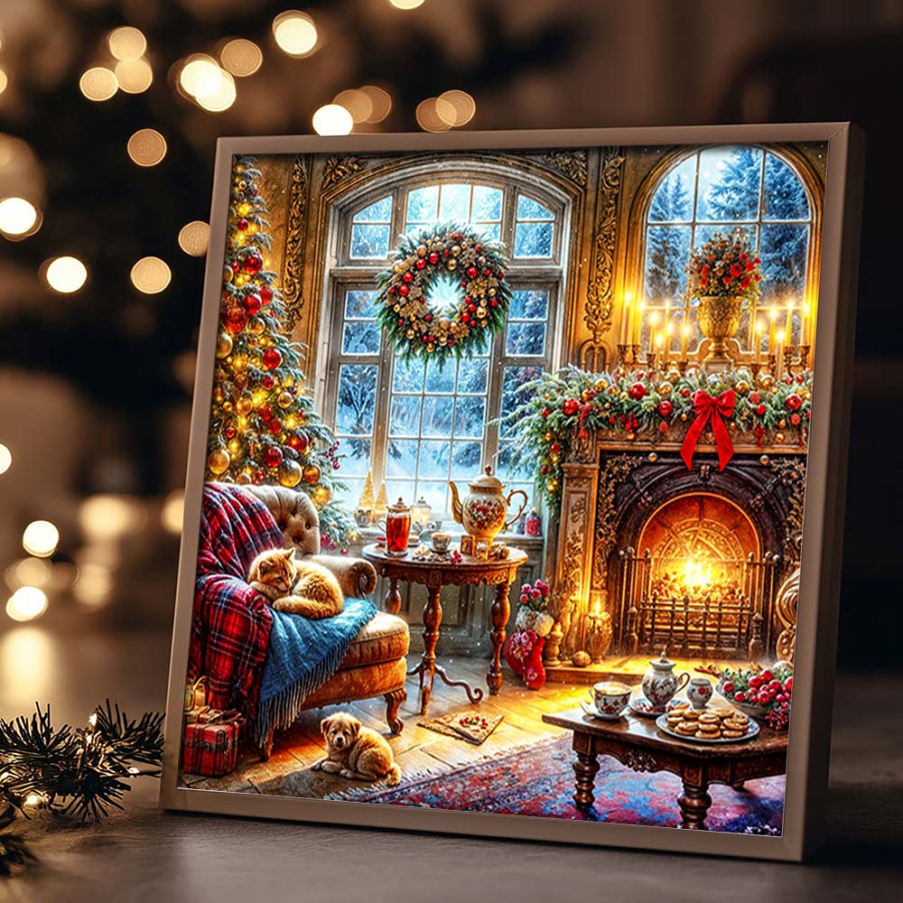 5D Diamond Painting – Winterzauber im Kaminzimmer, Unique-Diamond
