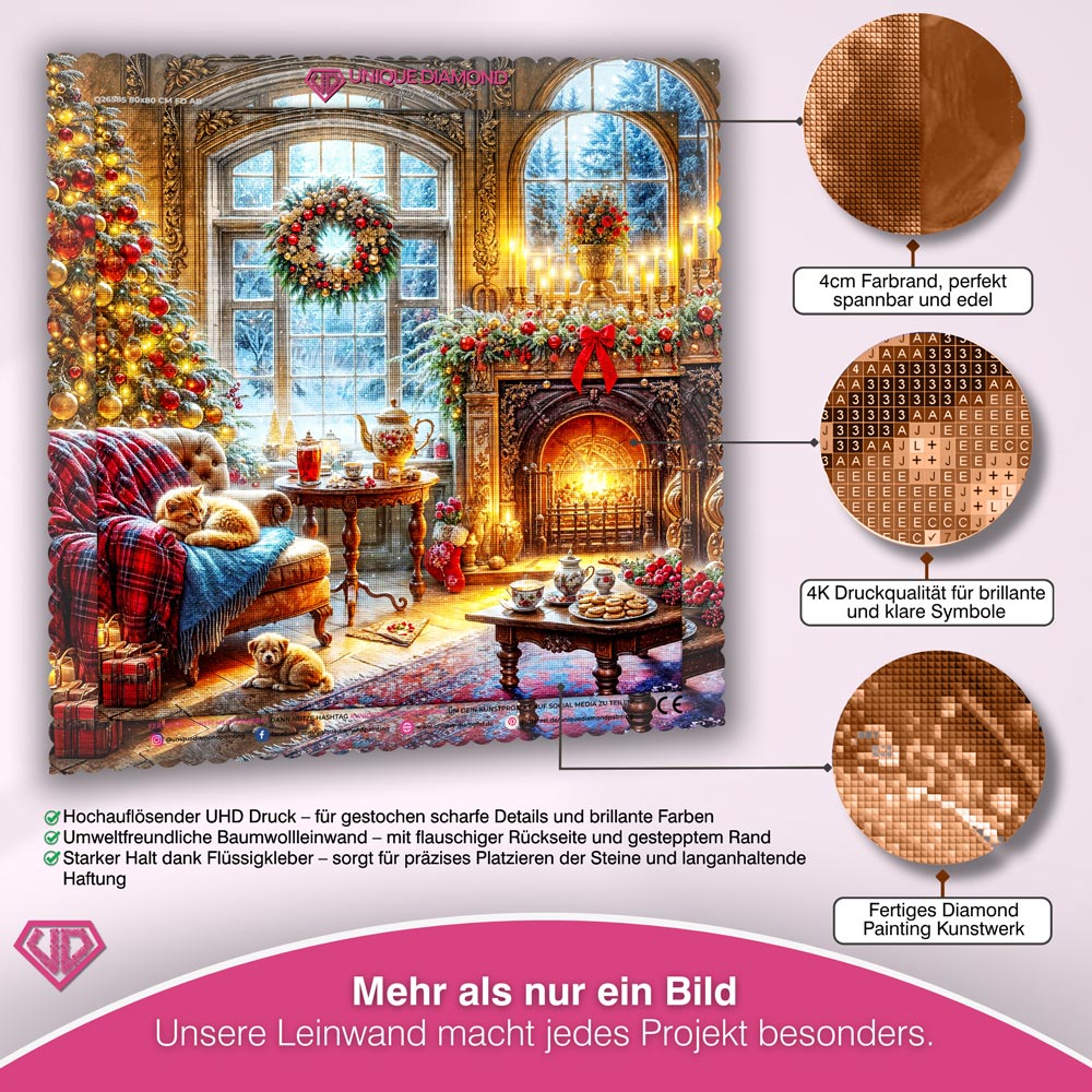 5D Diamond Painting – Winterzauber im Kaminzimmer, Unique-Diamond
