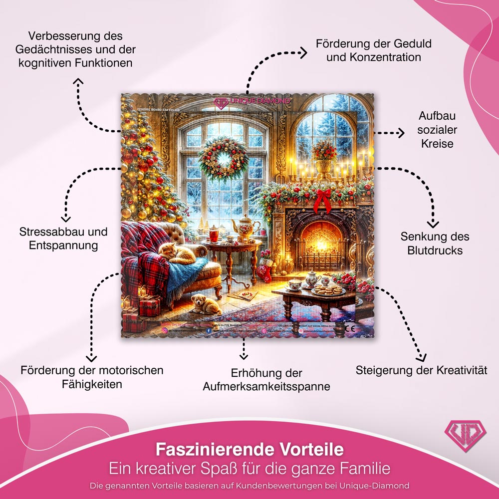 5D Diamond Painting – Winterzauber im Kaminzimmer, Unique-Diamond