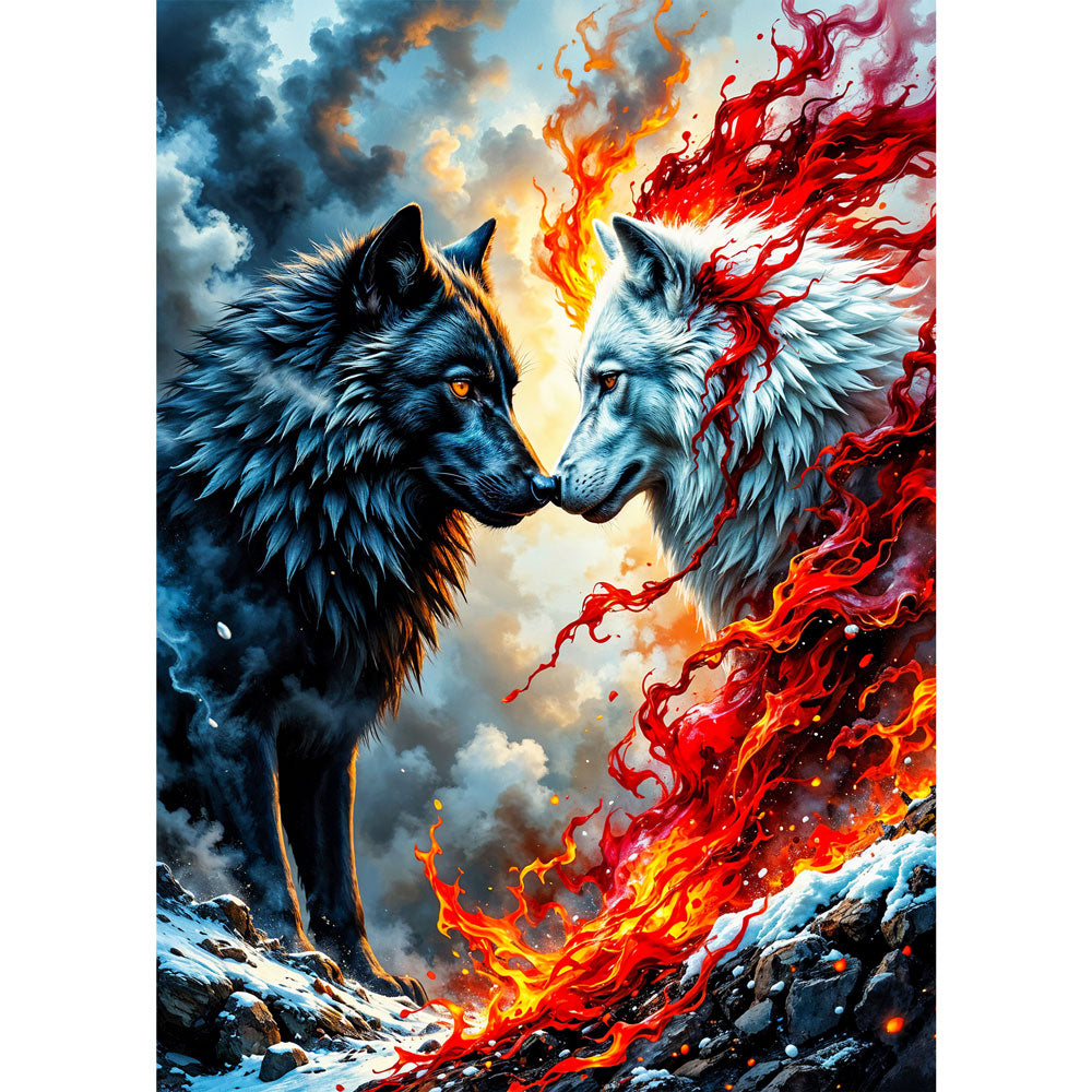 5D Diamond Painting – Wölfe des Feuers und Eises, Unique-Diamond