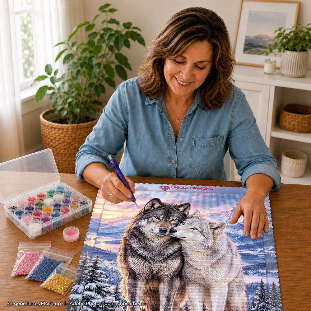 5D Diamond Painting – Wolfsverbunden im Winterlicht