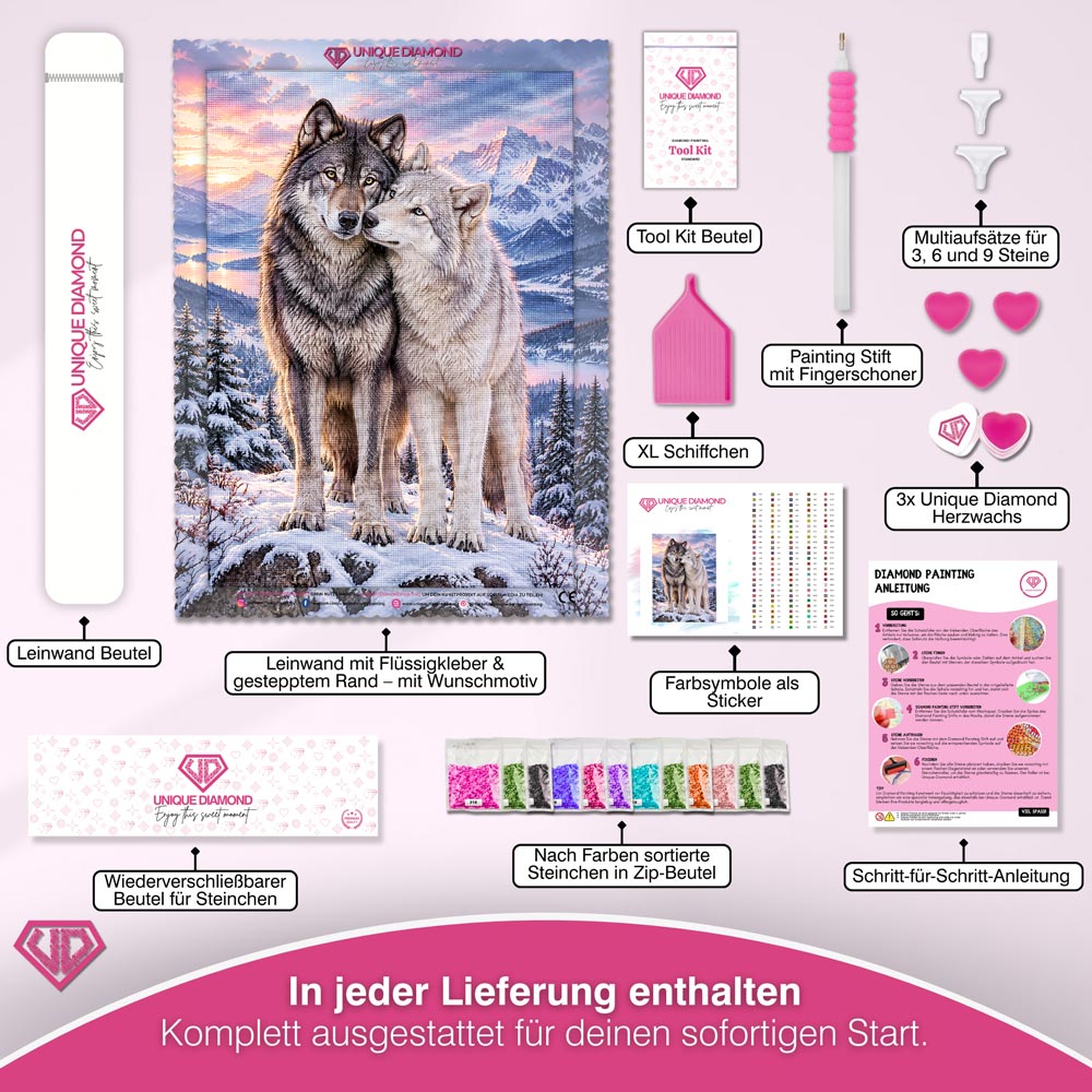 5D Diamond Painting – Wolfsverbunden im Winterlicht