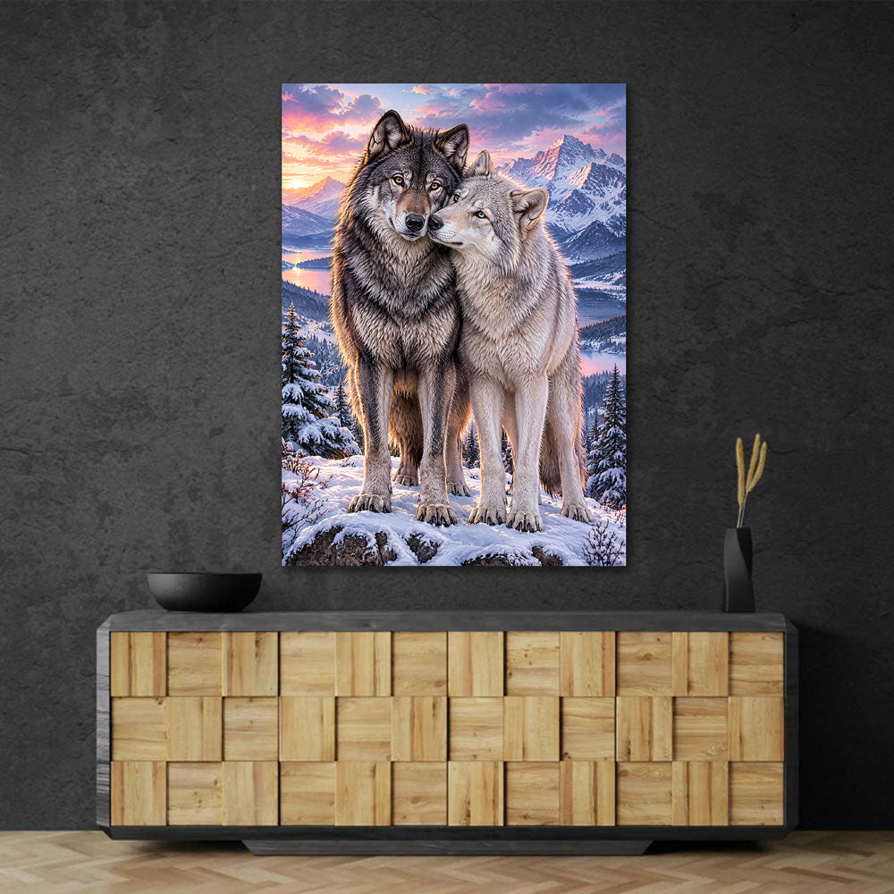 5D Diamond Painting – Wolfsverbunden im Winterlicht