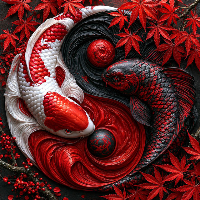 5D Diamond Painting – Yin Yang Koi der roten Harmonie | Unique Diamond